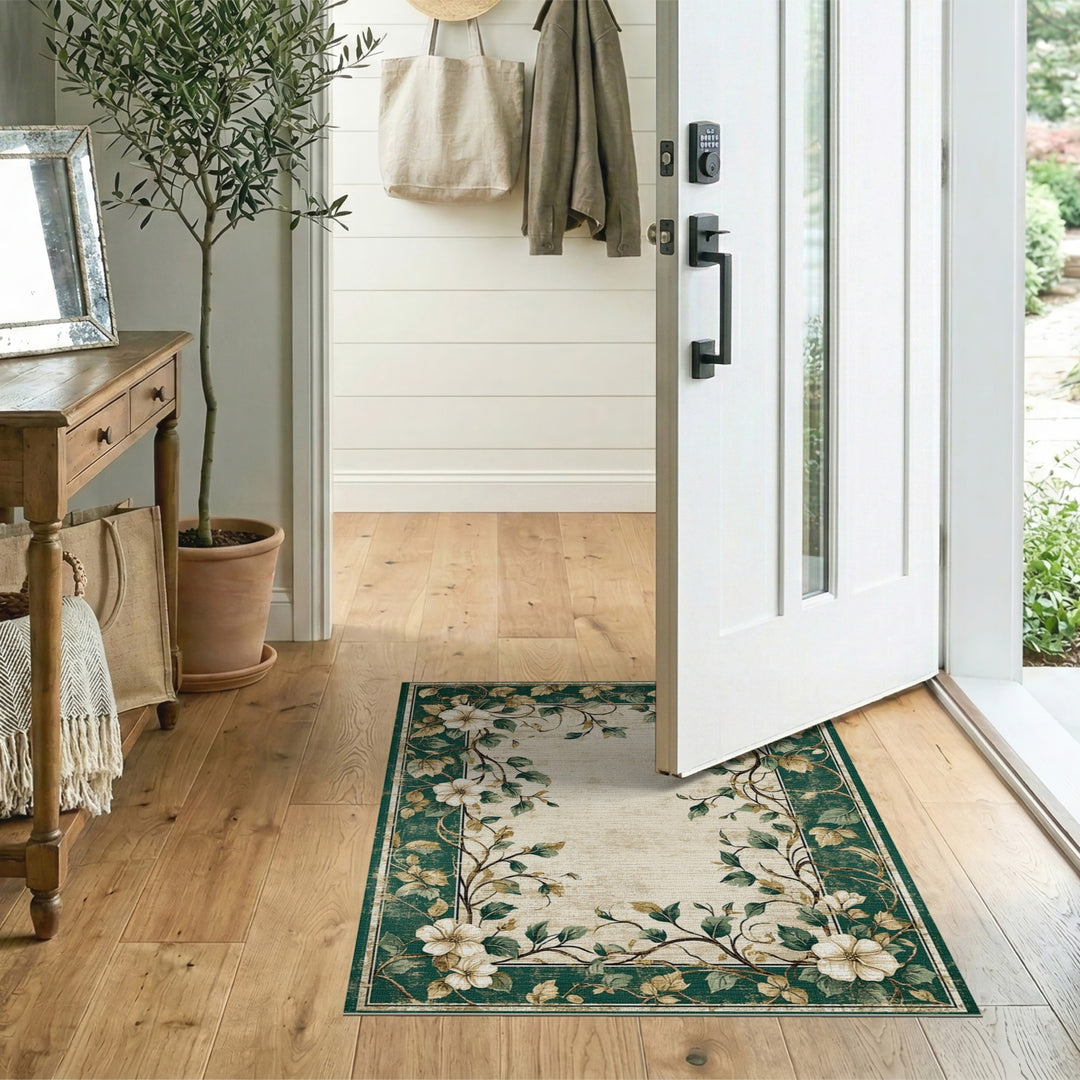 Green Floral Vintage Area Rug