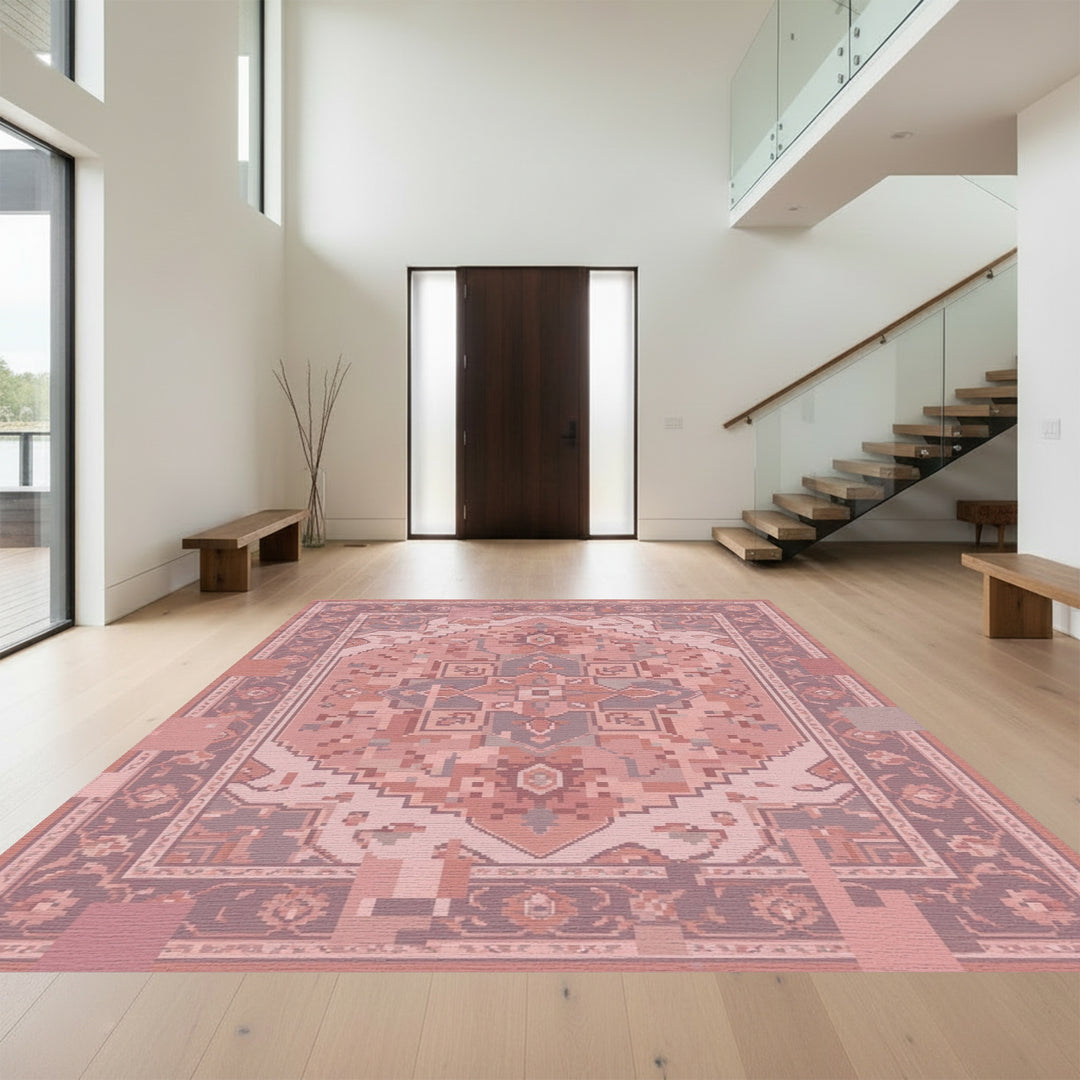 Dusty Rose Floral Medallion Rug