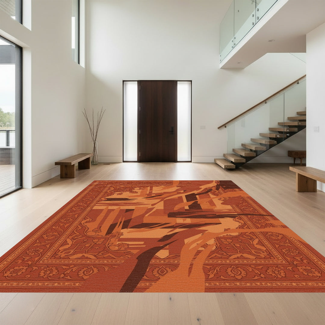 Earthy Tones Abstract Floral Frame Rug