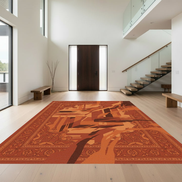 Earthy Tones Abstract Floral Frame Rug