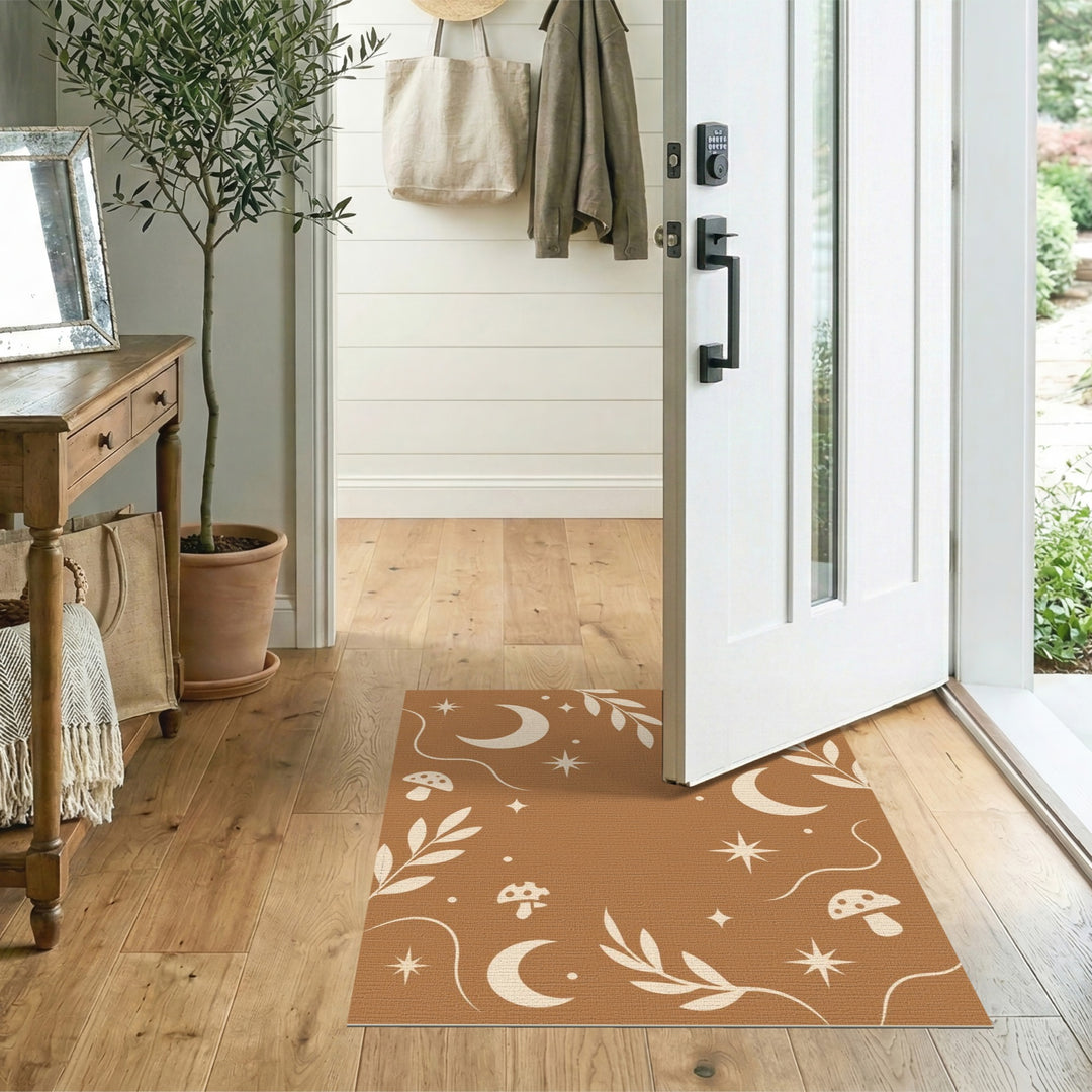 Boho Mushroom Moon Washable Area Rug