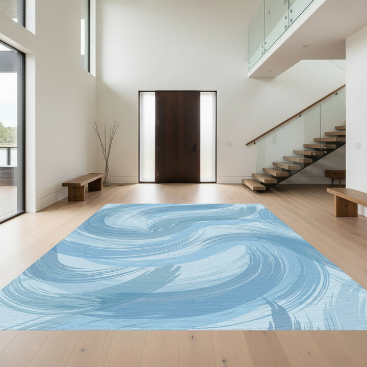 Serene Blue Swirl Abstract Rug