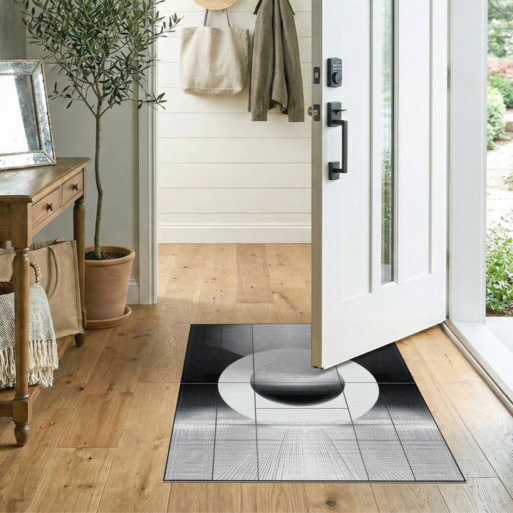Black White Geometric Sphere Rug