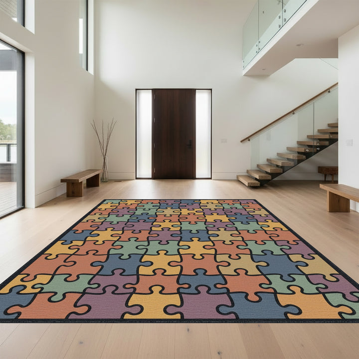 Colorful Puzzle Pieces Square Rug