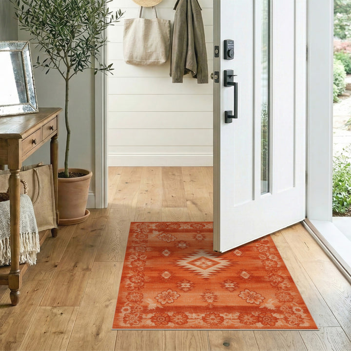 Orange Southwestern Area Rug with Floral Border