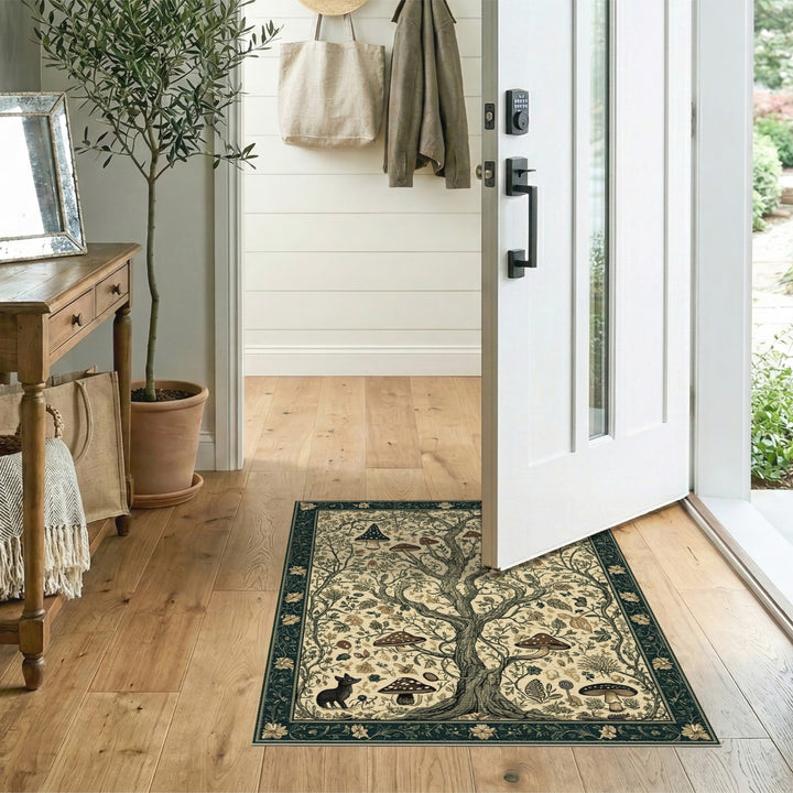 Vintage Mushroom Tree Fox Area Rug