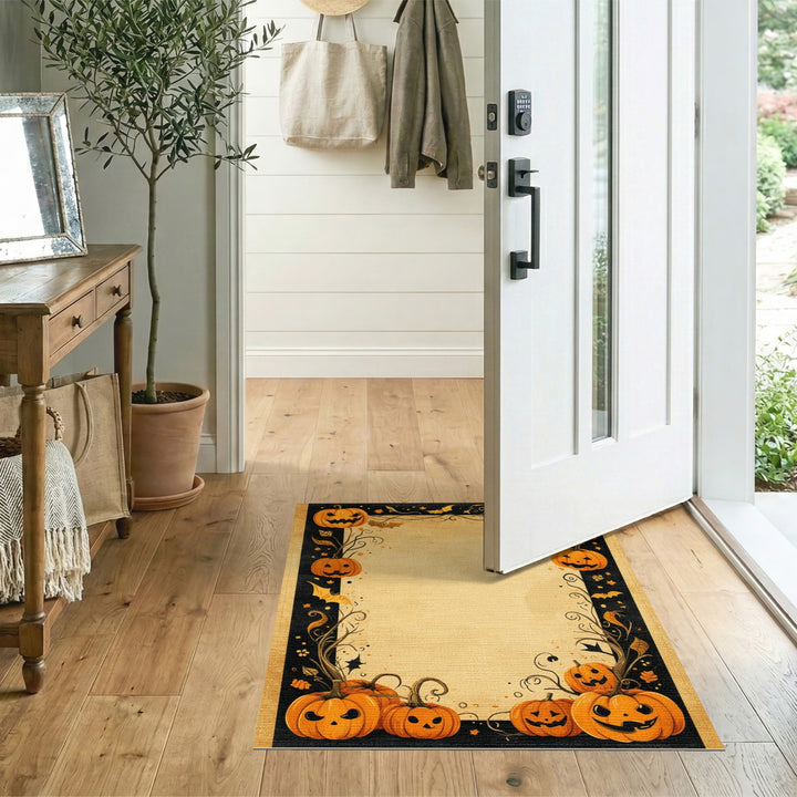 Vintage Halloween Pumpkin Border Area Rug