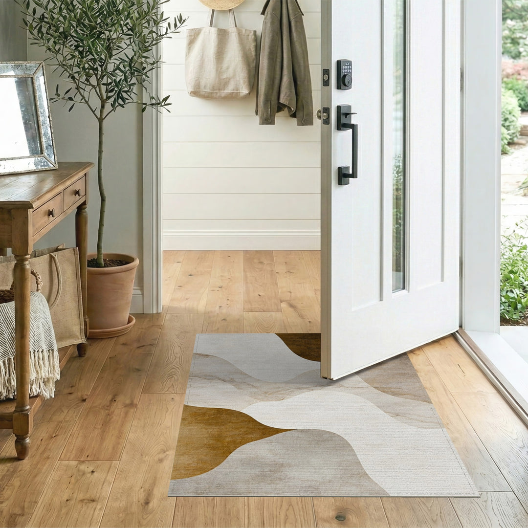 Beige Abstract Wave Area Rug