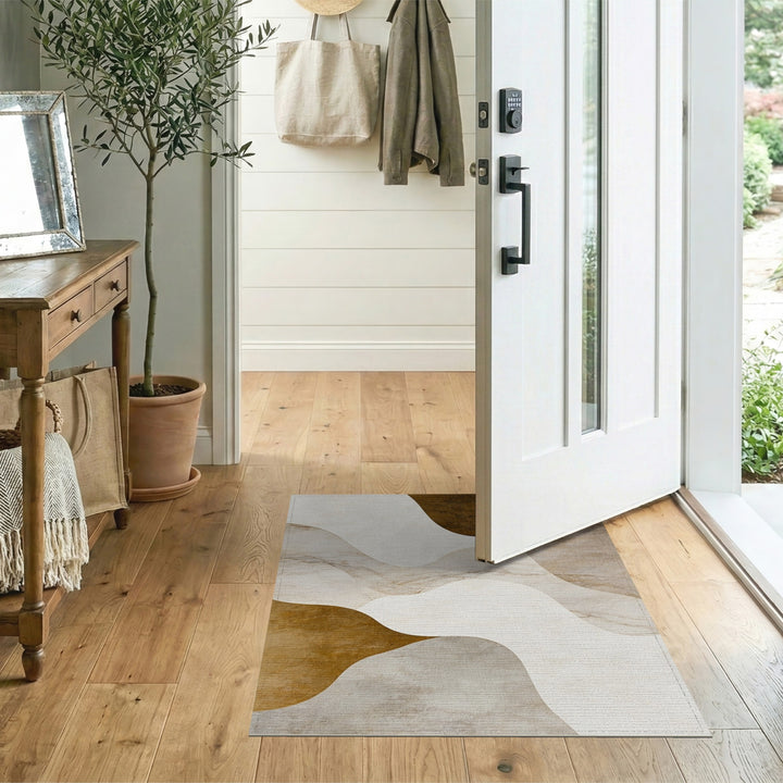 Beige Abstract Wave Area Rug