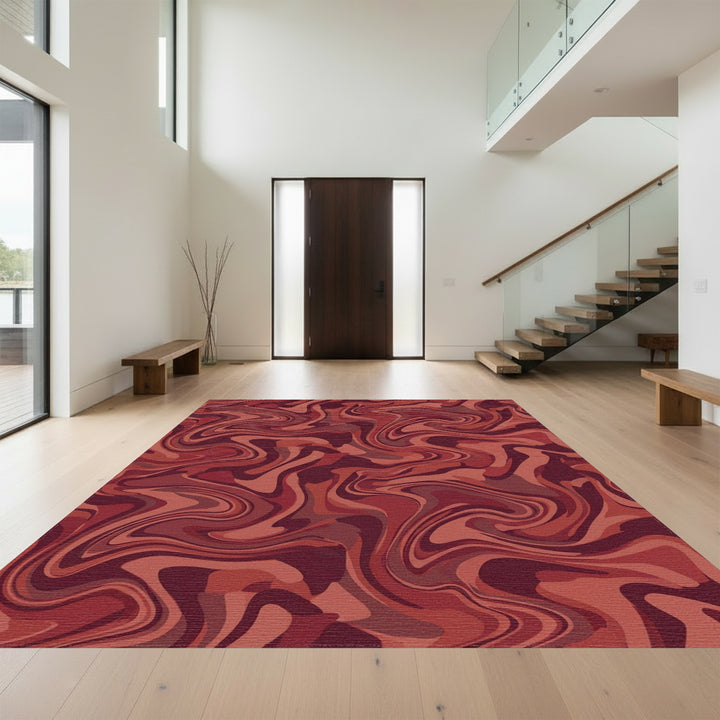 Earthy Red Marbled Swirl Rug