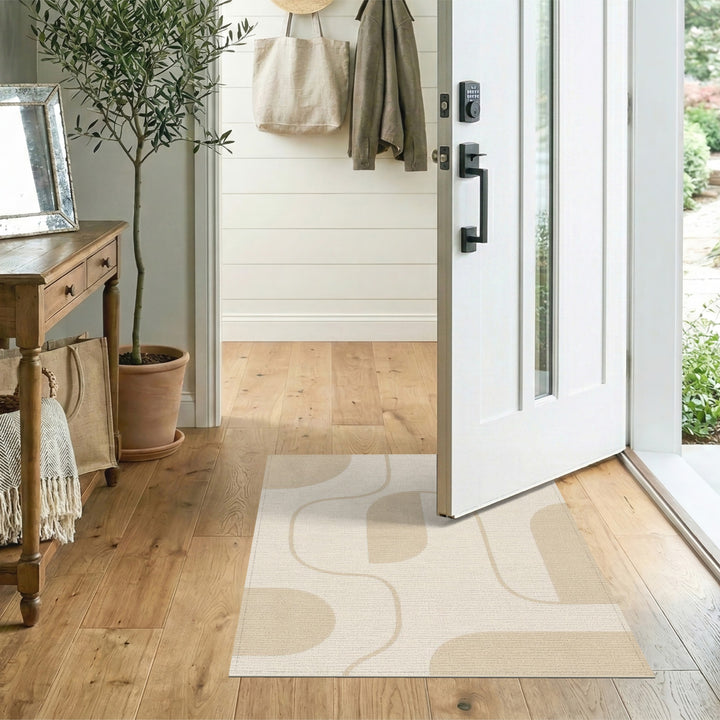 Organic Beige and Neutral Beige Organic Abstract Area Rug