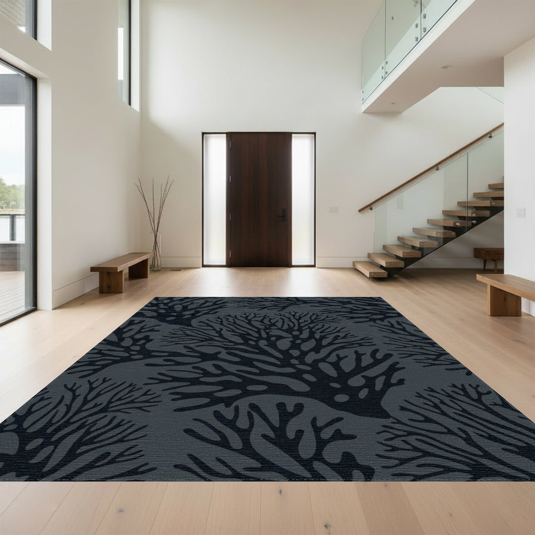 Dark Gray Branching Coral Texture Rug