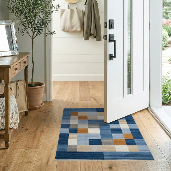 Geometric Modern Block Blue Geometric Block Area Rug