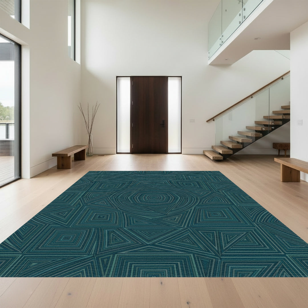Teal Geometric Optical Illusion Rug