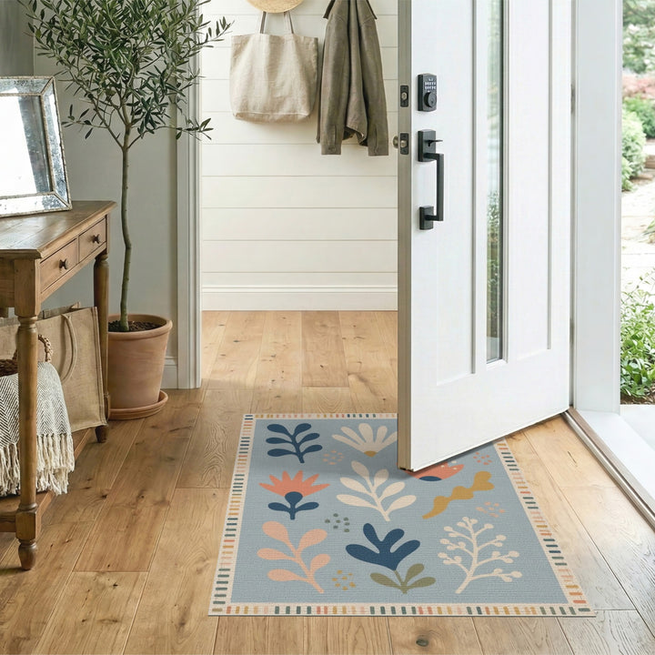 Blue and Teal Blue Abstract Floral Area Rug