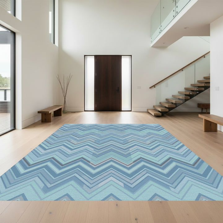 Abstract Blue Zigzag Geometric Rug