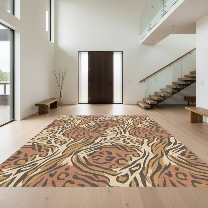 Earthy Leopard Tiger Mixed Media Rug