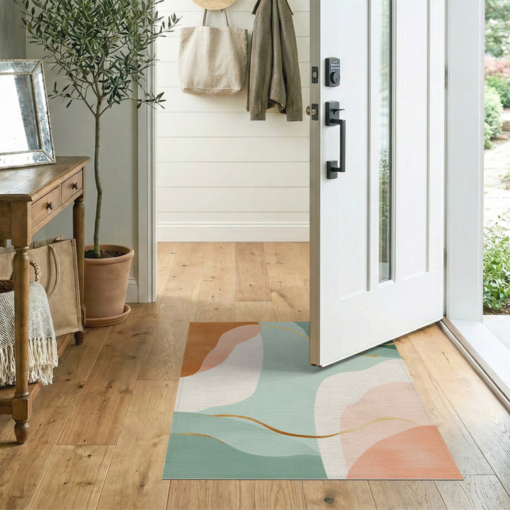 Abstract Teal Area Rug with Gold Accents