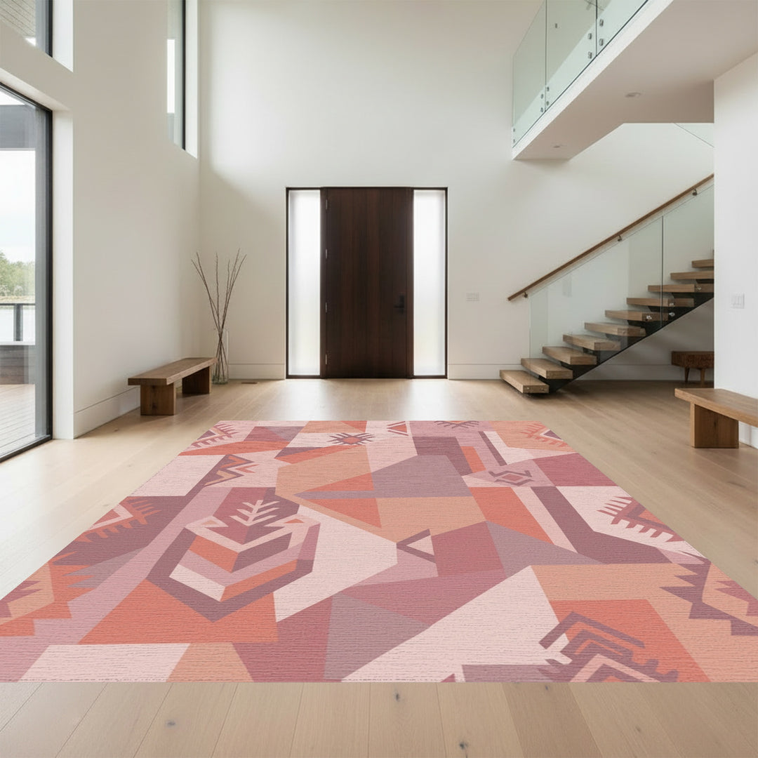 Terracotta Tribal Geometric Patchwork Rug