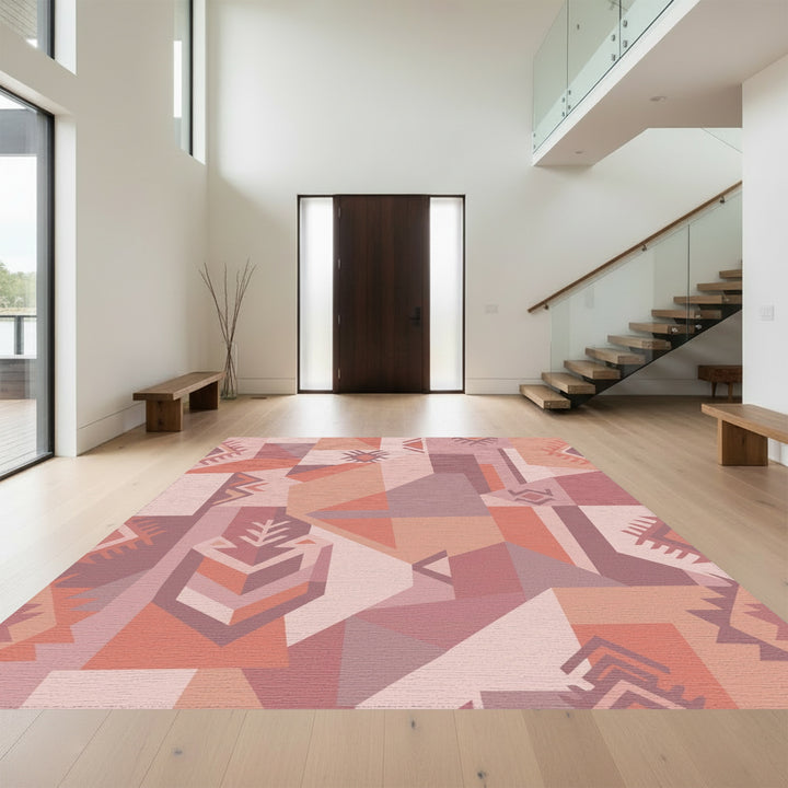 Terracotta Tribal Geometric Patchwork Rug