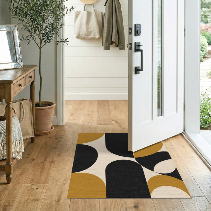 Beige and Neutral Bold Geometric Abstract Area Rug
