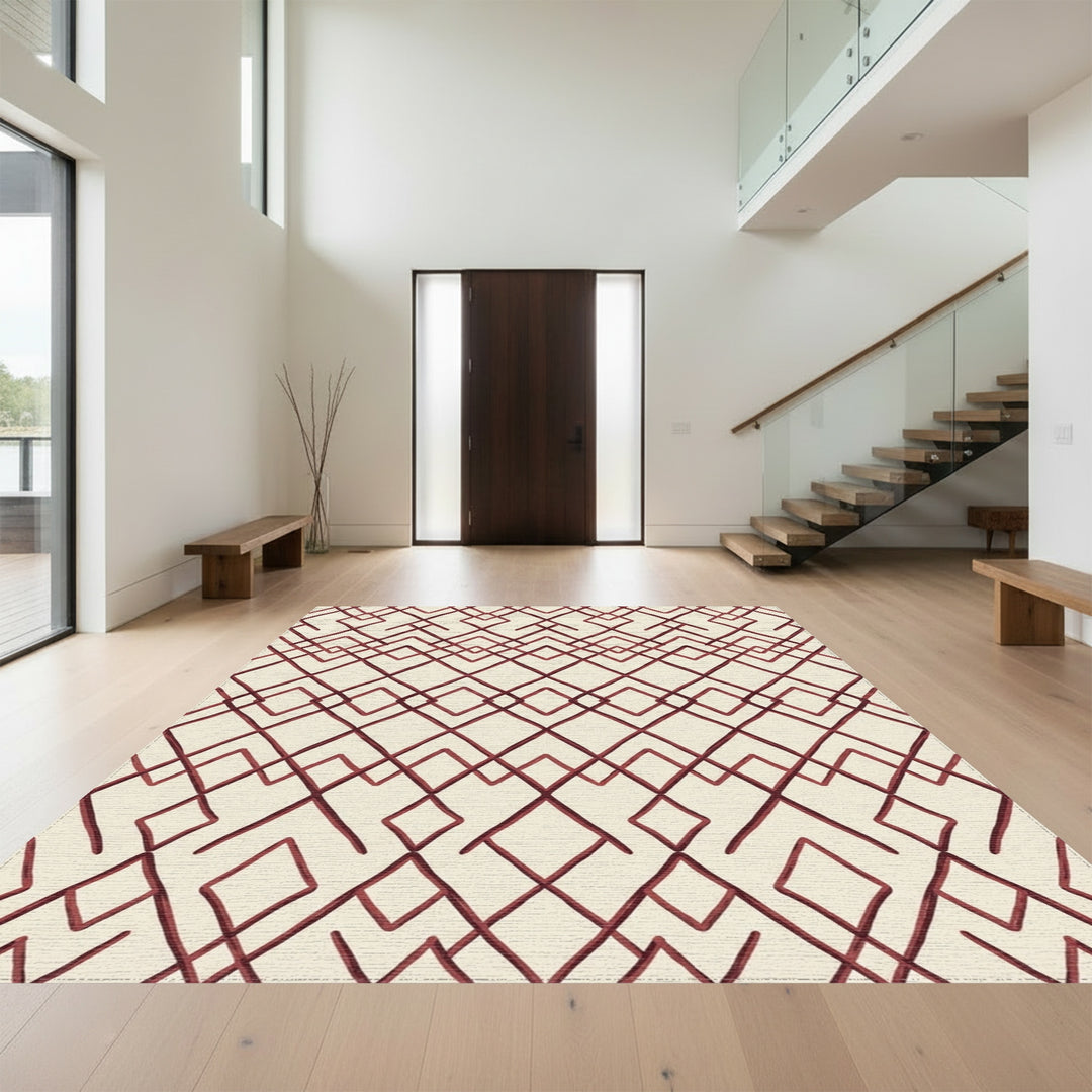 Geometric Crimson Diamond Repeat Rug