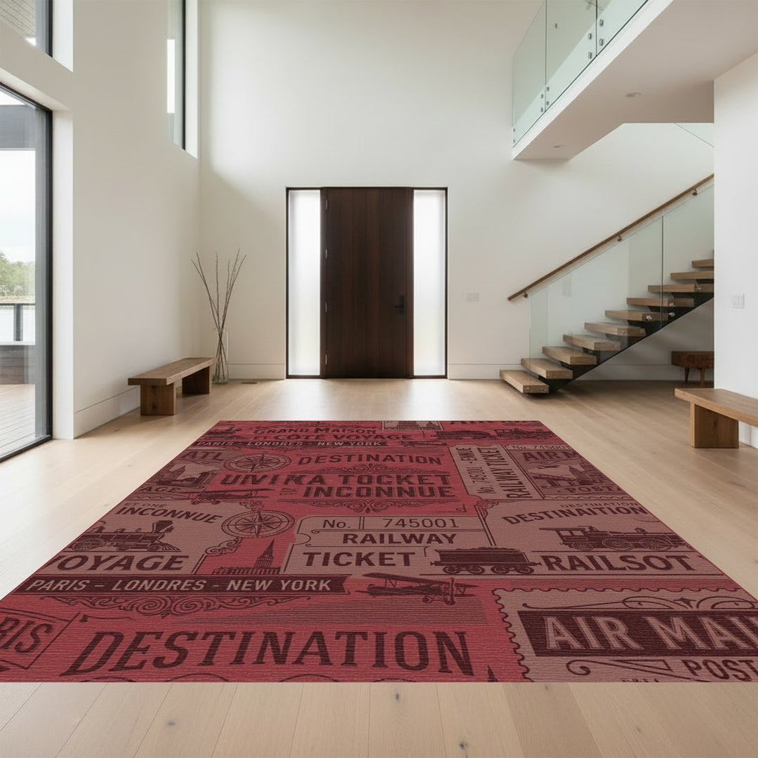 Vintage Travel Ticket Transportation Collage Rug