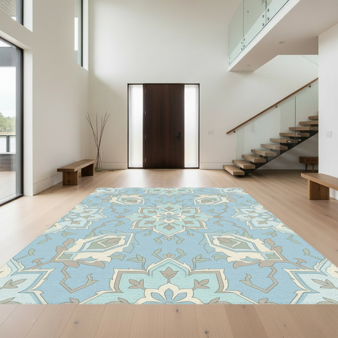 Light Blue Medallion Floral Arabesque Rug