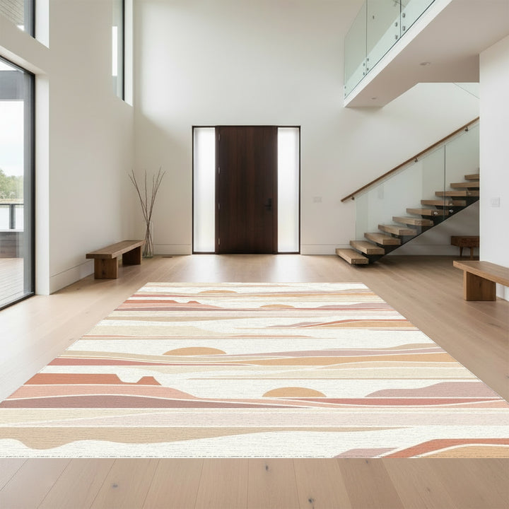 Earthy Desert Landscape Sunburst Layers Rug