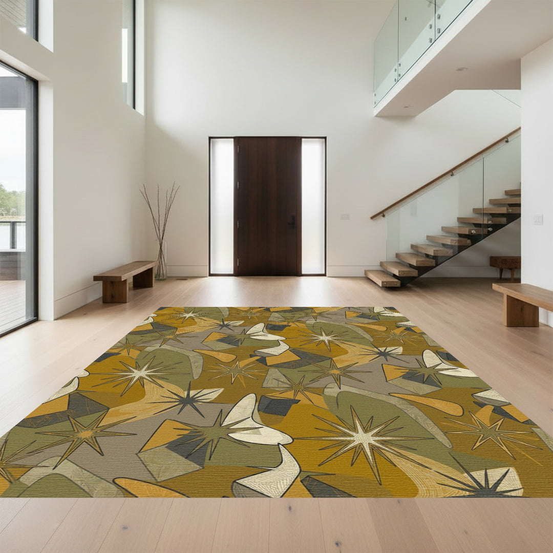 Mid Century Starburst Abstract Ochre Rug