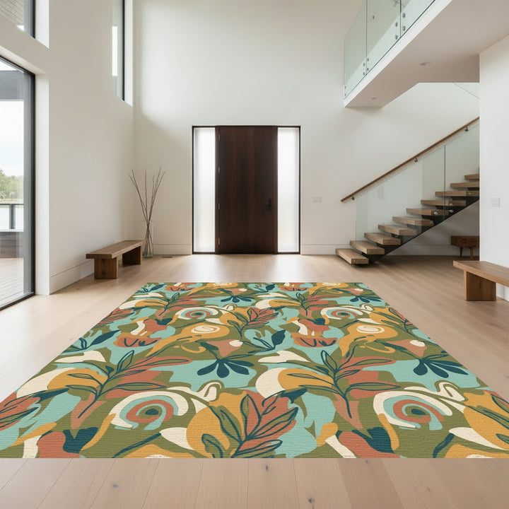 Abstract Earthy Tone Floral Swirl Rug