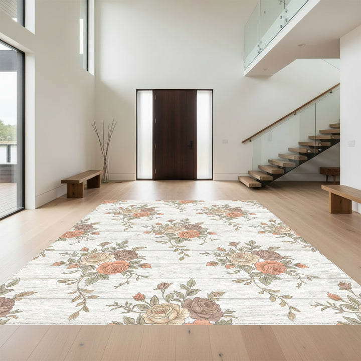 Vintage Blush Pink Rose Bouquet Rug