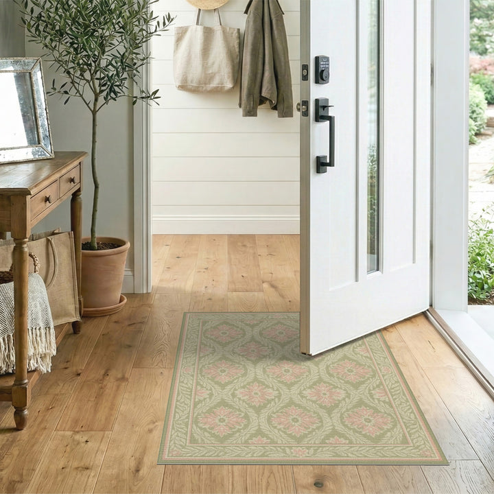 Pink Floral Sage Green Vintage Area Rug