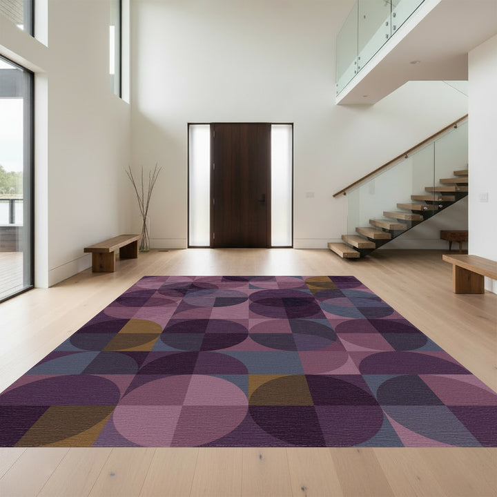 Deep Plum Geometric Quarter Circle Rug