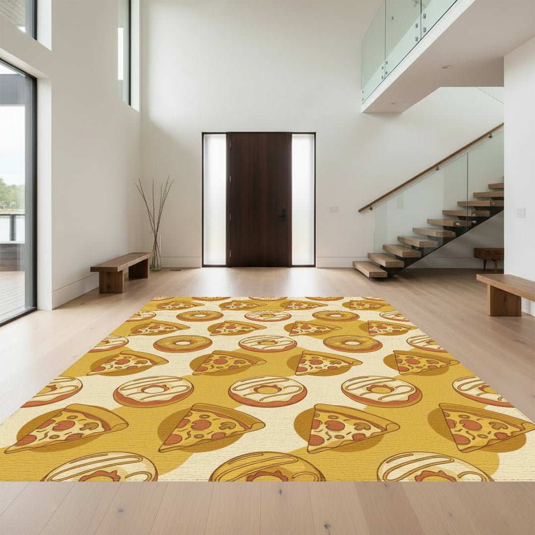 Whimsical Pizza Donut Repeating Pattern Rug