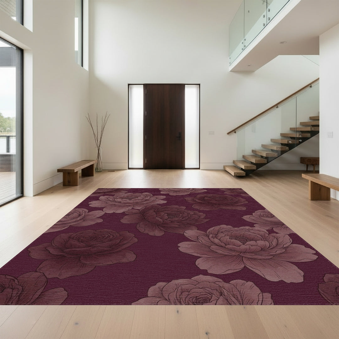 Deep Rose Floral Arrangement Rug