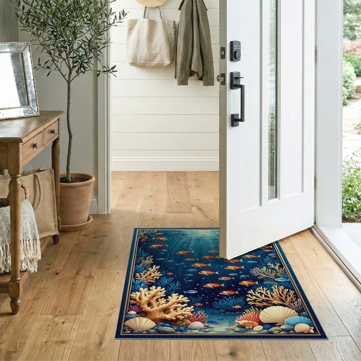 Coastal Underwater Fish Coral Area Rug