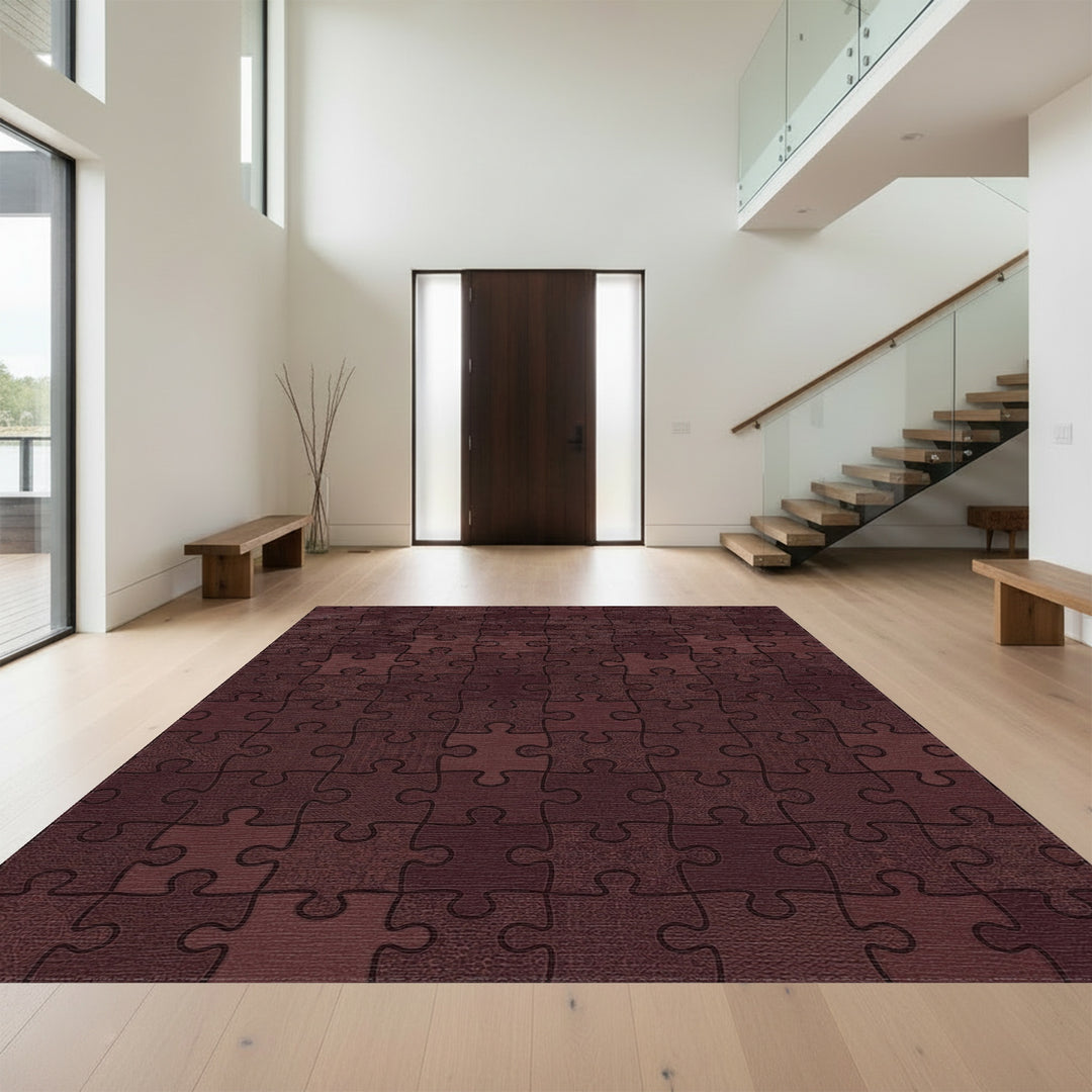 Deep Red Puzzle Piece Collage Rug
