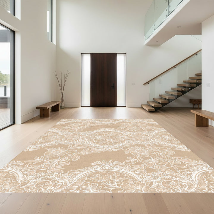 Cream Lace Floral Arrangement Rug