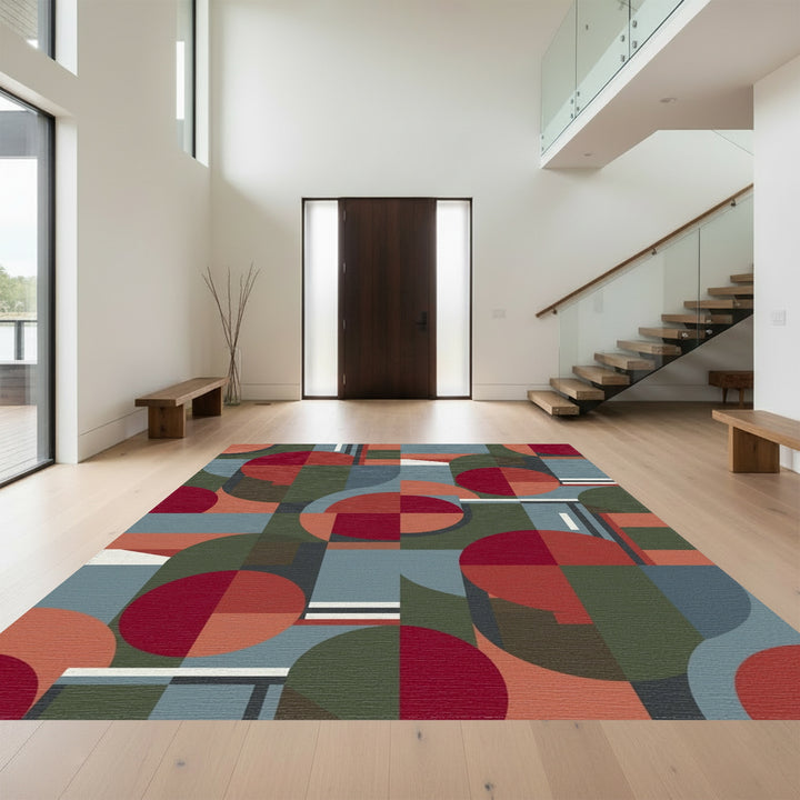 Mid-Century Geometric Circles and Rectangles Rug
