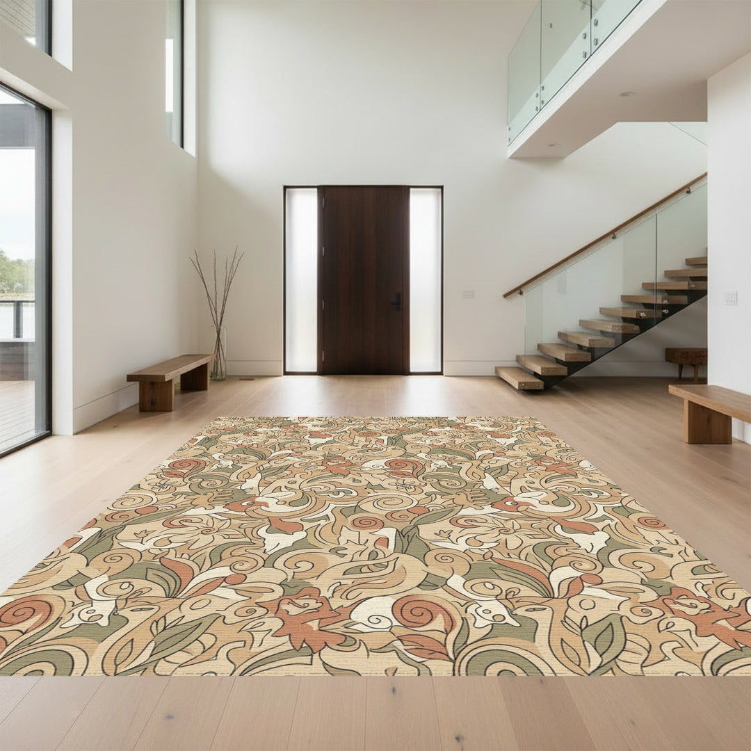 Earthy Tones Whimsical Woodland Creatures Rug
