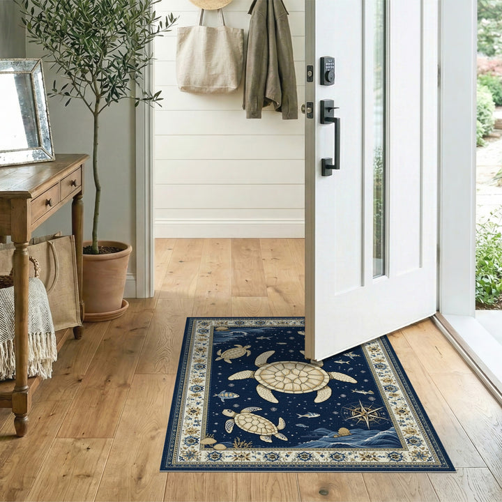 Coastal Sea Turtle Navy Area Rug