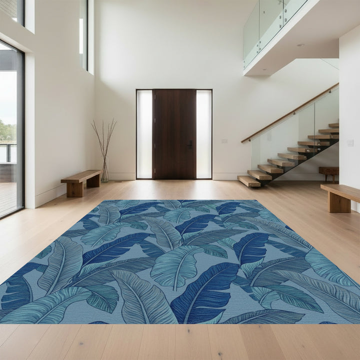 Deep Blue Tropical Banana Leaf Rug