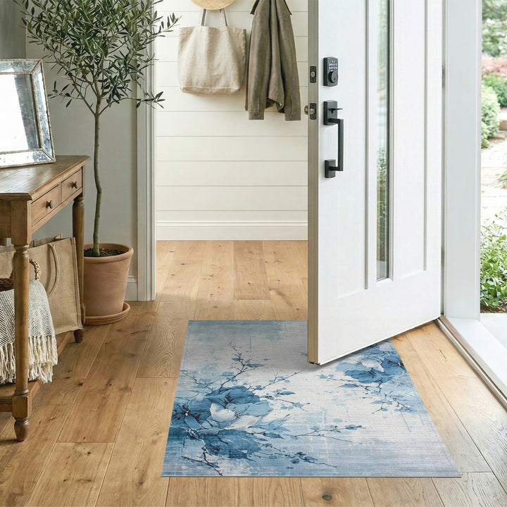 Blue Floral Vintage Washable Area Rug