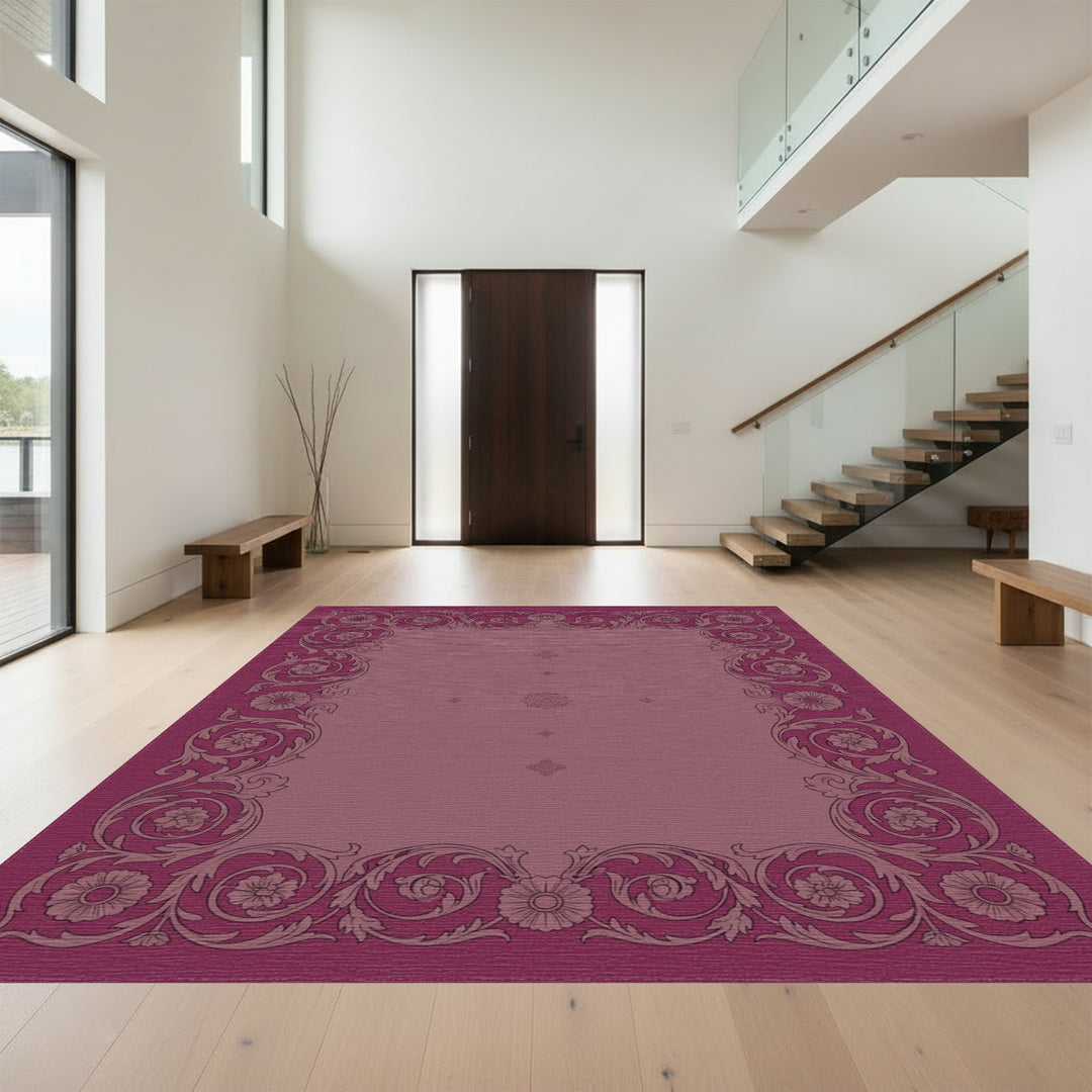 Ornate Amethyst Floral Scroll Border Rug