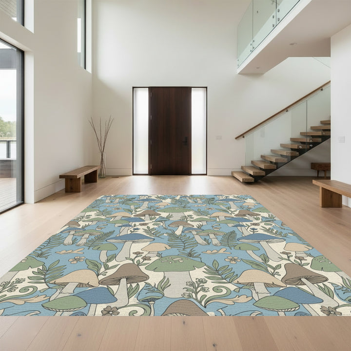 Whimsical Mushroom Forest Woodland Scene Rug