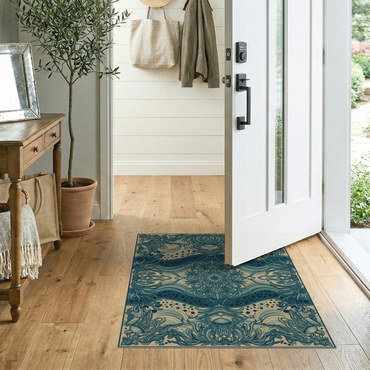 Jellyfish Teal Coastal Area Rug