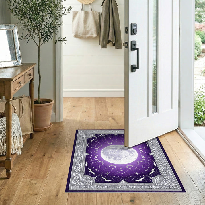 Mystical Moon Bats Purple Area Rug