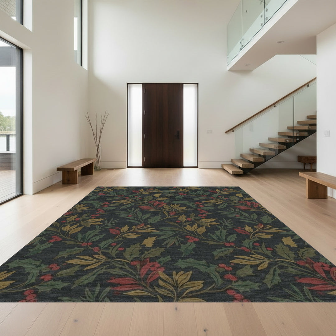Dark Holly Berry Botanical Vines Rug