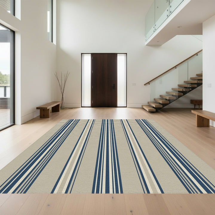 Coastal Blue Cream Stripe Rug